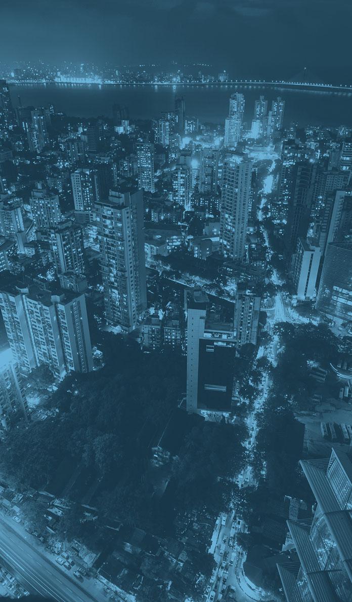 Rootbridge company values and vision illustrated with modern skyscrapers skyline